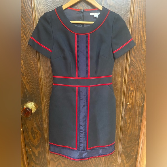 Boden- Edith Trim Detail Dress, Navy w/Red Piping, Grograin Ribbon Trim, Size 2P - Picture 5 of 11